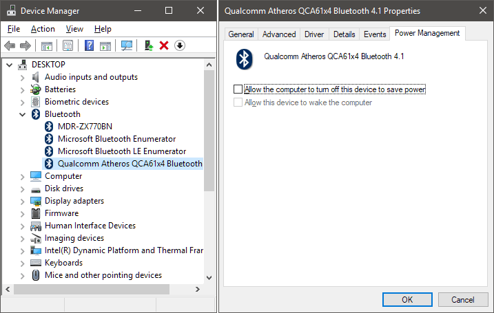 Disable Bluetooth power saving