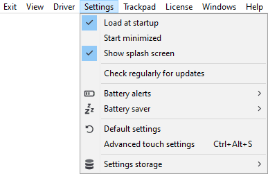 Settings menu